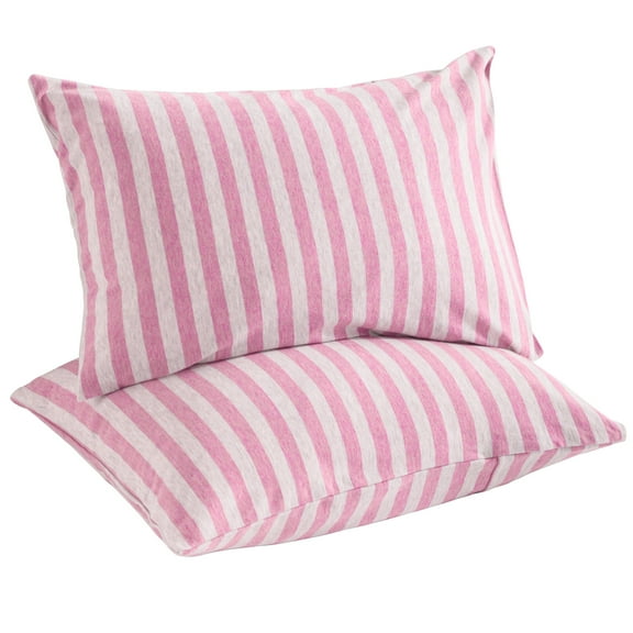 Ntbay 2 Pack Natural Jersey Cotton Toddler Pillowcases, Soft and Breathable Travel Pillow Cases with Envelope Closure, 13" x 18", Pink Stripe