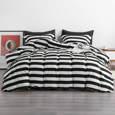 NT Bay Microfiber Striped Print Duvet Cover Set 3-Piece Black and White, Queen