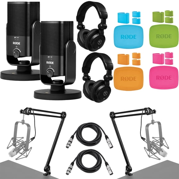 Rode NT-USB Mini Studio-Quality USB Microphone 2-Mic Set with Broadcast Arm, Headphones, and Colored Caps