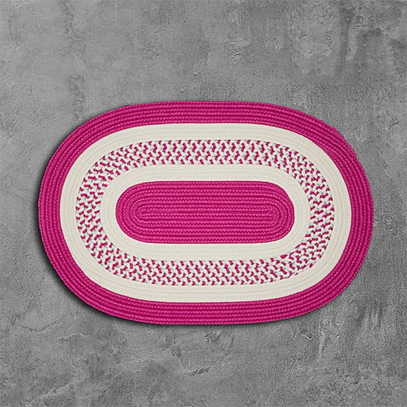 17" Magenta Pink and White Traditional Style Oval Area Throw Rug Sample