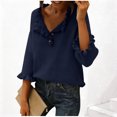 thumbnail image 1 of NTACZA 3/4 Sleeve Ladies Sweaters V Neck Elegant Blue Sweater Dressy Work Ruffle Knit Shirt Ladies Jumpers L, 1 of 6