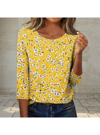 トップス flower print sheer shirt / yellow / S Yellow Flowers Modern Women's See Through Top Sheer Blouse Long