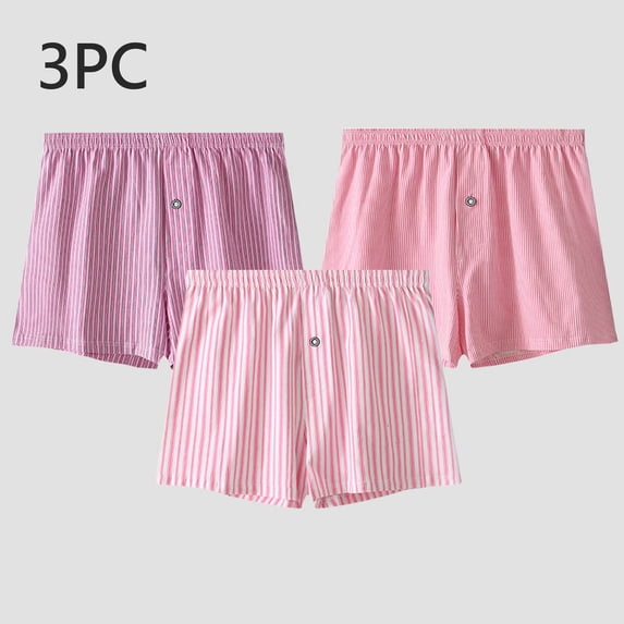 NTACZA 3 Pack Men's Underwear Cotton Striped Boxer Shorts Mid Waist Elastic Button Boxer Briefs for Men L