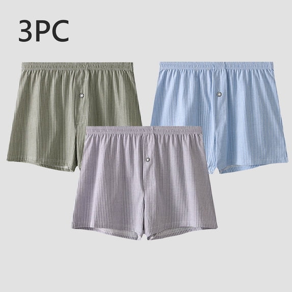 NTACZA 3 Pack Mens Briefs Striped Cotton Boxer Shorts Elastic Button Elastic Waist Boxer Briefs for Men L