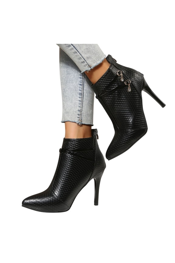 Ankle Womens Booties Black High Heel Dress Faux Leather Fashion Pointed Toe Boots Shoes Women 35