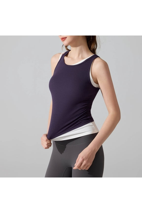 Athletic Summer Tops for Women Scoop Neck Tank Tops with Built In Bras Yoga Sleeveless Womens Tee Shirt S