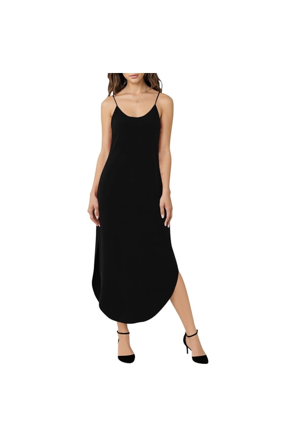 Backless Beach Dresses for Women Maxi Spaghetti Strap Cami Dress Ladies Slit Side Beach Flowy Slip Dress L
