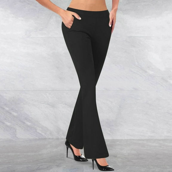 NTACZA Beach Pants for Women Flare-Leg Solid Black Elastic High Waist Pants Plus Size Womens Joggers 3x