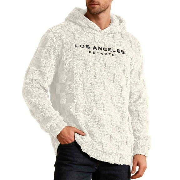 NTACZA Beige Hoodies for Men Embroidered Fleece Loose Fitting Sweatshirt Fuzzy Fluffy Mens Hooded Sweatshirt L