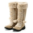 thumbnail image 1 of NTACZA Beige Womens Booties Winter Furry Mid-Calf Warm Lace-up Wide Toe Boots Womans Shoes 36, 1 of 8