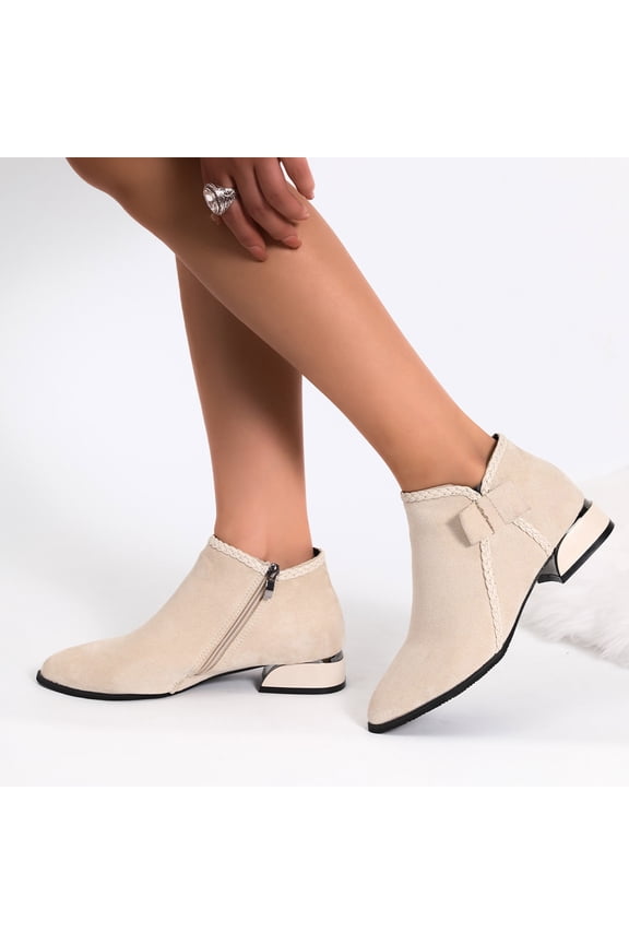 Beige Womens Boots Short Ankle Winter Cozy Low Heel Side Zipper Booties Shoes for Women 40