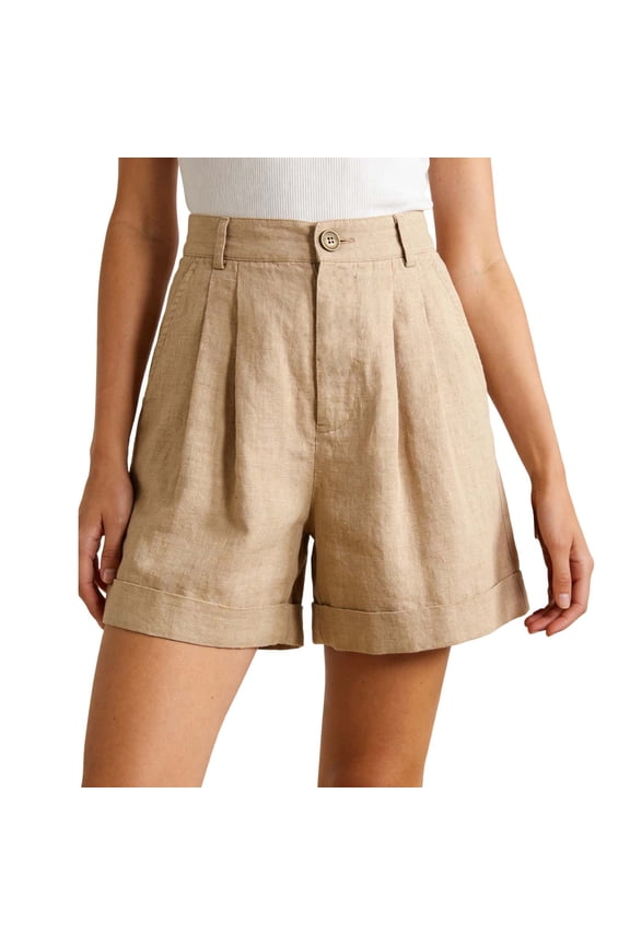 Bermuda Ladies Pants High Button Detail,Slit Hem Rigid Waist Zipper Water Activity Beach Shorts
