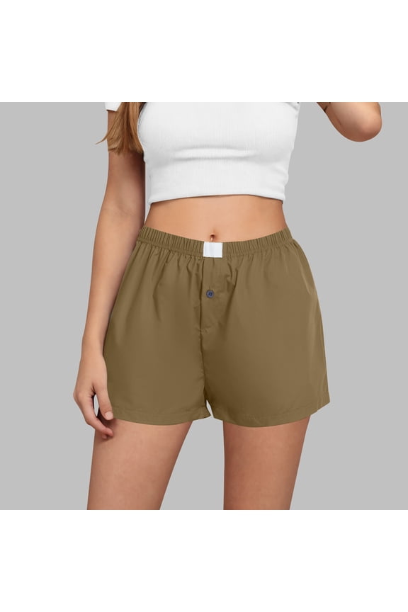 Bermuda Swim Shorts For Women Elastic Waist Mid Button For Vacation Relaxed Fit Walking Beach Casual Shorts For Women 2026
