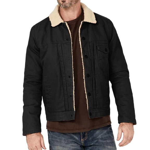 NTACZA Black Jackets Men Sherpa Lined Faux Suede Work Trucker Jacket Cargo Full Zip Fleece Coat Men's Coats Winter M