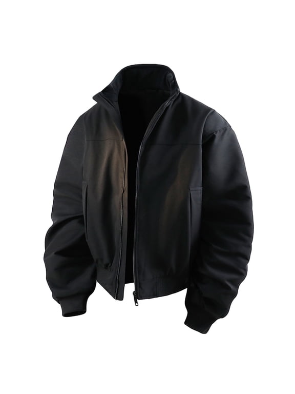 Black Mens Jacket Winter Work Thick Stand Collar Bomber Jacket Cargo Full Zip Heavyweight Coats Mens Winter Coats XXL