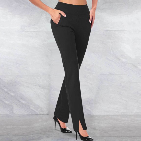 NTACZA Black Sweat Pants for Women Slit Elastic Officewear High Waist Solid Pants Scrub Pants for Women S