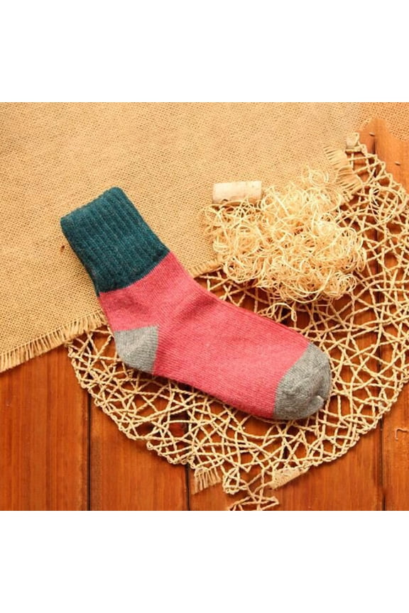 Blue Socks Womens Thick Color Block Cotton Crew Socks Womens Chunky Knitted Thermal Socks