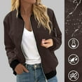 thumbnail image 1 of NTACZA Bomber Womens Coats Varsity Letterman Brown Zip up Fall Long Sleeve Motorcycle Streetwear Jacket for Women XL, 1 of 7