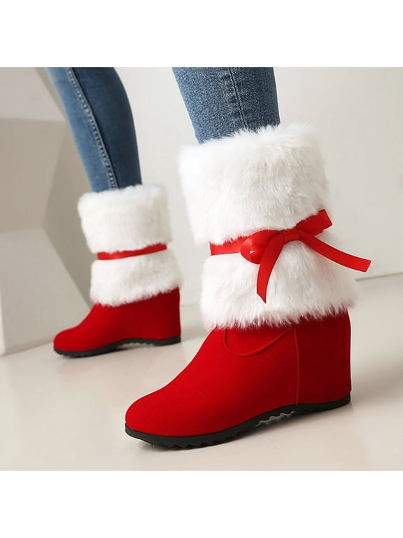 Booties for Women Ankle Christmas Furry White Winter Cute Fleece Boots Women Shoes 36