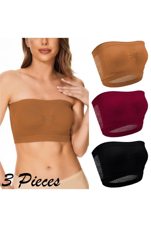 Breathable Bandeau Bra 3Pack Strapless Pullover Wedding Size M