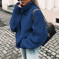 thumbnail image 1 of NTACZA Breathable Womens Sweaters Chunky Knit Warm Mock Neck Sweaters Fall Winter Oversized Casual Office Sweater Navy, 1 of 5