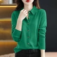 thumbnail image 1 of NTACZA Business Sweater for Women Fall Green Elegant Button Down Sweater Blouse Work Solid Knit Tops Jumper for Women XL, 1 of 8