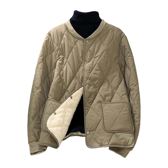 NTACZA Button Down Jackets for Men Fleece Lined Quilted Green Puffer Coats Stand Collar Lightweight Coats for Man XS