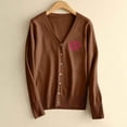 thumbnail image 1 of NTACZA Button Down Sweater Tops for Women V Neck Brown Cardigan Sweater Heart Print Love Heart Jumper for Women 3X, 1 of 5