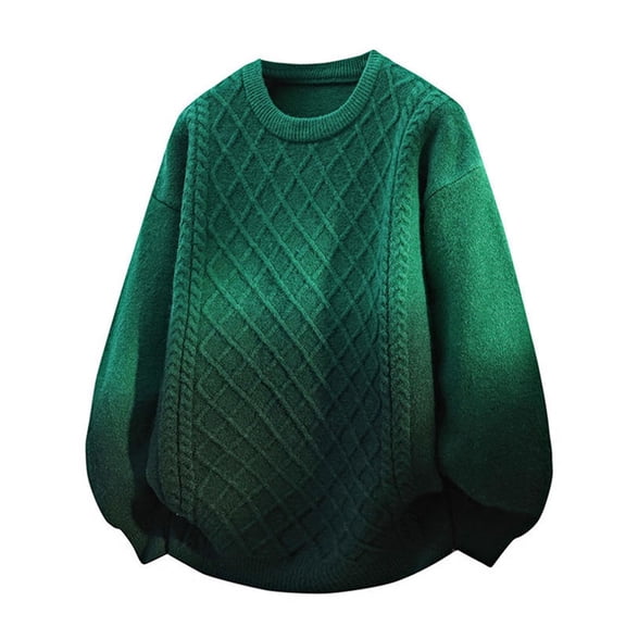 NTACZA Cable Knit Men Fall Sweaters Long Sleeve Green Plus Size Sweaters Ombre Crew Neck Baggy Knitwear Men's Jumper L