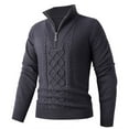 thumbnail image 1 of NTACZA Cable Knit Mens Sweater Gray Quarter Zip Stand Collar Sweater Slim Fit Mock Neck Solid Pullover Jumper Mens XL, 1 of 6