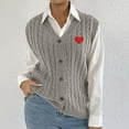 thumbnail image 1 of NTACZA Cable Knit Womens Sweaters V Neck Sleeveless Gray Sweater Cardigan Button Heart Print Sweater Vest Ladies Jumpers, 1 of 7