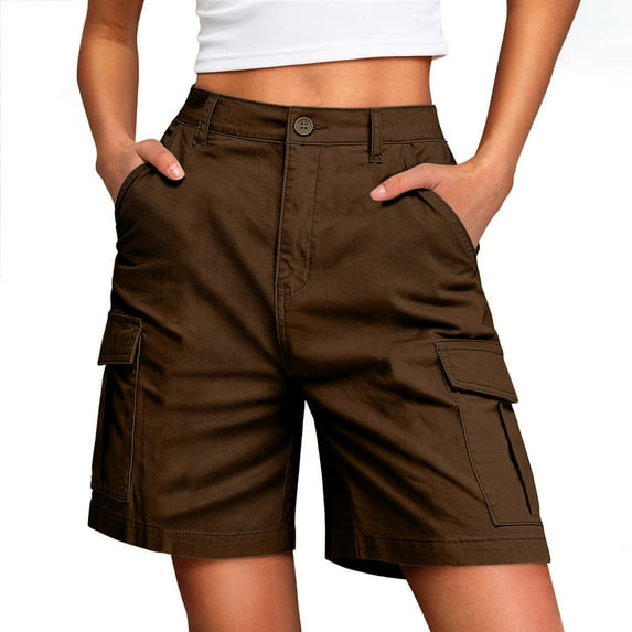 NTACZA Cargo Shorts Women High Waisted Burmuda Work Shorts Zipper Athletic Outdoors Women's Shorts L