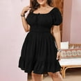 thumbnail image 1 of NTACZA Casual Dresses for Women Short Sleeve Plus Size Square Neckline Casual Front Tie Midi A-Line Empire Waist Size XXL, 1 of 6