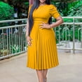 thumbnail image 1 of NTACZA Casual Dresses for Women Wedding Guest Dresses Round Neck Midi A-Line Short Sleeve Pleated Yellow XL, 1 of 3