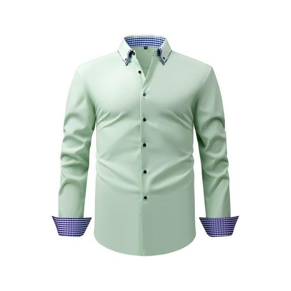 NTACZA Casual Shirts for Men Slim Fit Business Long Sleeve Green Dress Shirt Stretch Color Block Men's Work Shirt XL