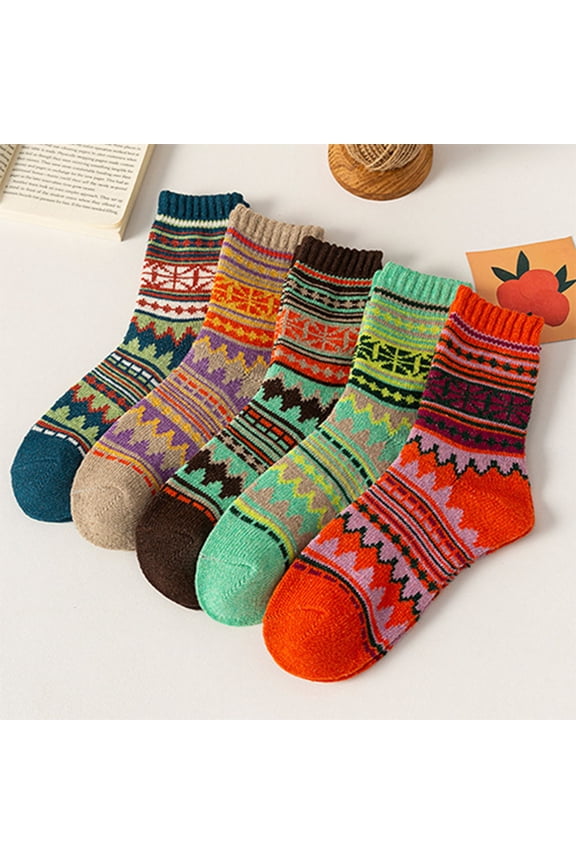 Christmas Women's Socks Ugly 5 Pairs Crew Socks Striped Isulated Xmas Socks for Women