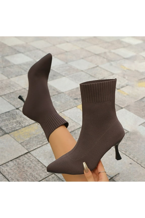 Comfortable Women's Boots Brown Ankle Fall Kitten Heel Stretchy Breathable Boots Womans Shoes 43