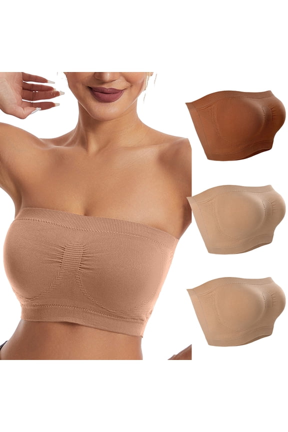 Comfy Bandeau Bra Strapless 3Pack Removable Cup Wedding Size XXL