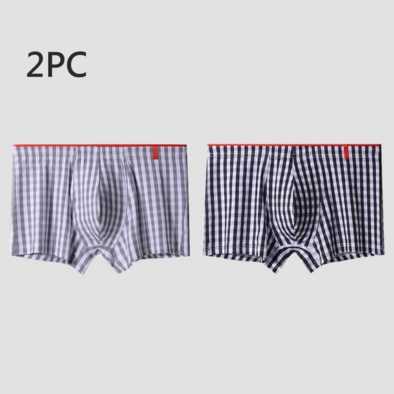NTACZA Cotton Men's Underwear Boxer Brief Plus Size Loose Boxer Shorts Elastic Waist 2 Pack Plaid Men Boxer Briefs L