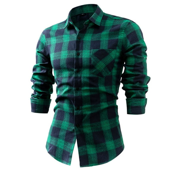 NTACZA Cotton Mens Big and Tall Shirts Business Slim Fit Green Dress Shirts Mens Button up Plaid Office Tees L