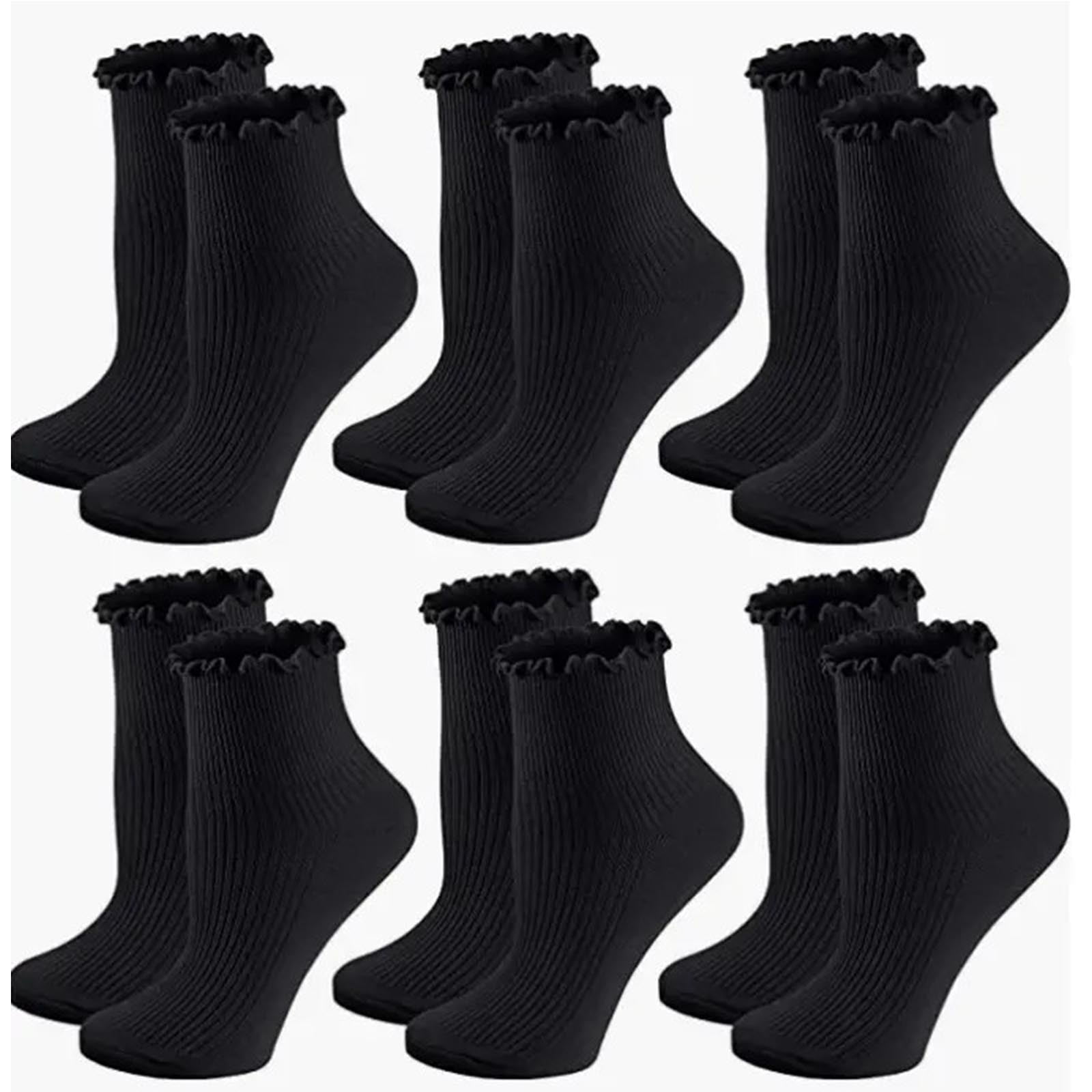 NTACZA Cotton Socks Women Fall Black Ankle 6 Pairs Socks Ruffle Breathable Womens Socks