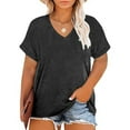 thumbnail image 1 of NTACZA Cotton Women Blouses Plus Gray V Neck Short Sleeve Plus Size Solid T-Shirts Womans Shirts 5x, 1 of 6