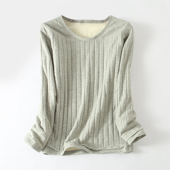 NTACZA Cotton Women Blouses under 10 Gray Long Sleeve Round Neck Solid Thermal Tops T-Shirt Women m