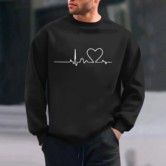NTACZA Crew Neck Men's Shirts Black Valentines Day Sweatshirts Long Sleeve Basic Love Heart Graphic Tees Men M