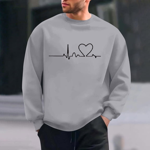 NTACZA Crew Neck Mens Shirts Casual Stylish Valentines Day Gray Sweatshirts Long Sleeve Basic Heart Mens Graphic Tees M
