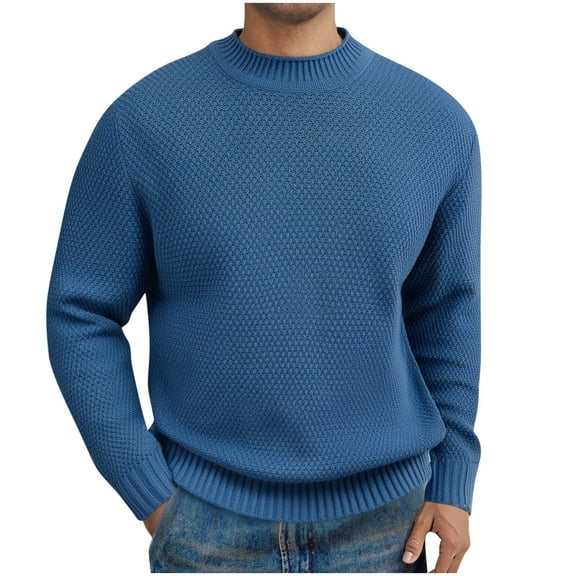 NTACZA Crew Neck Winter Sweaters Men Long Sleeve Long Sleeve Blue Sweaters Solid Waffle Pullover Knit Shirt Mens Jumper S