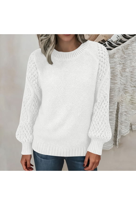 Crewneck Holiday Sweaters for Women Pullover White Thick Sweater Solid Cozy Knit Tops Knitted Jumpers for Women L