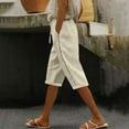 thumbnail image 1 of NTACZA Cuffed Womens Pants Plus Size 5 Beige Cotton Linen Elastic High Waist Capris Trousers Women L, 1 of 9