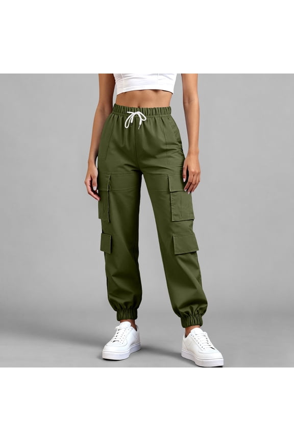 Drawstring Womens Fall Pants Cargo Work Green Sweatpants Hiking Elastic Waist Joggers Lady's Trousers L