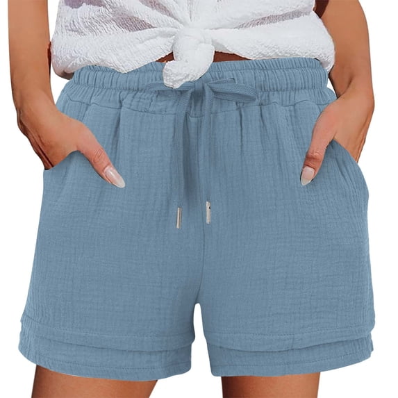 NTACZA Drawstring Womens Shorts High Waisted Shorts Loose Comfy Vacation Ladies Shorts S